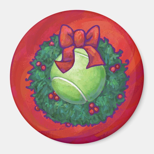 Tennis Ball in Wreath on Red Magnet (Front)