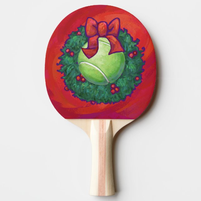 Tennis Ball in Wreath on Red Ping Pong Paddle (Back)