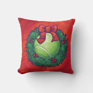Tennis Ball in Wreath on Red Throw Pillow