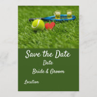 Tennis ball is on green grass with love wedding