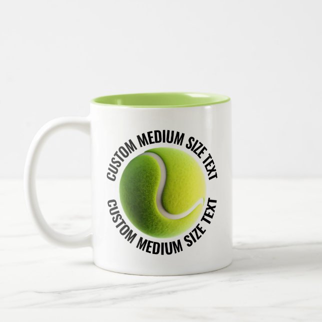 Tennis Ball & Medium Text LIME GREEN 11oz Custom Two-Tone Coffee Mug (Left)