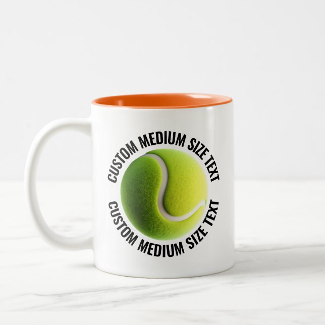 Tennis Ball & Medium Text ORANGE 11oz Custom Two-Tone Coffee Mug (Left)
