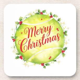 Tennis Ball Merry Christmas Holiday Coaster