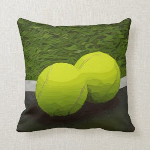 Tennis ball  on green grass throw pillow