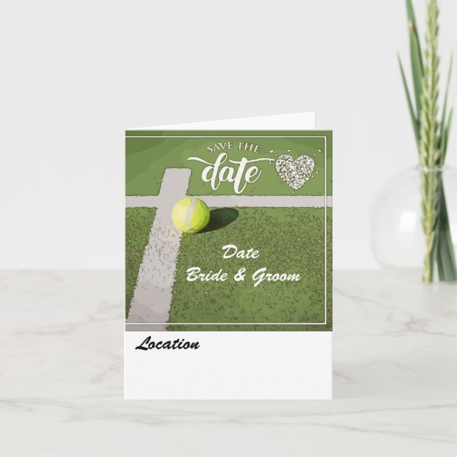 Tennis ball on green with love on green court invitation (Front)