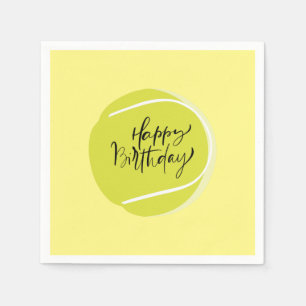 Tennis ball on yellow  Happy Birthday   Napkin