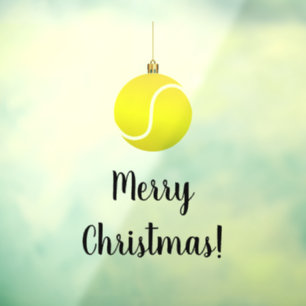 Tennis Ball Ornament Merry Christmas Festive Text  Window Cling