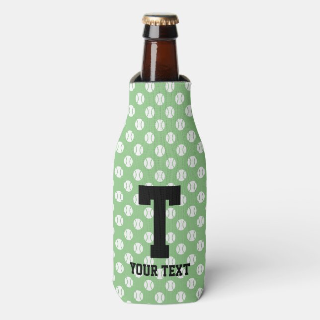 Tennis ball pattern bottle cooler with custom text (Bottle Front)