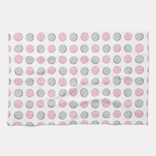 Tennis Ball Pattern Pink and Grey Kitchen Towel