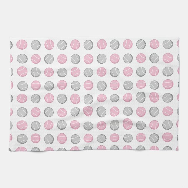 Tennis Ball Pattern Pink and Grey Kitchen Towel (Horizontal)