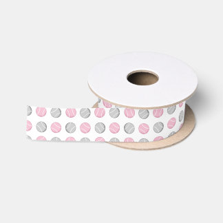 Tennis Ball Pattern Pink and Grey Satin Ribbon