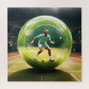 Tennis Ball Player On Court,   Jigsaw Puzzle