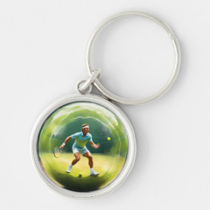 Tennis Ball Player On Court, Keychain