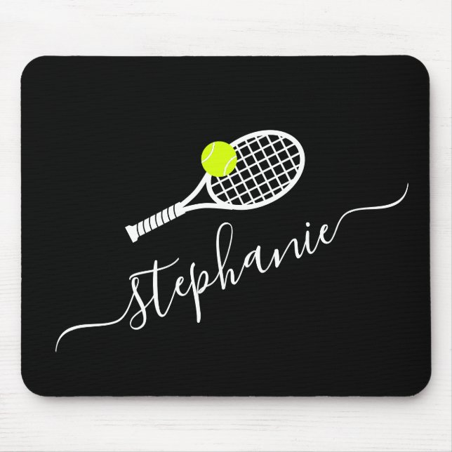 Tennis Ball Racket Monogram Name Personalized Mouse Pad (Front)