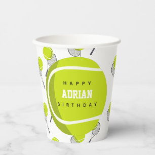 Tennis Ball & Racket Racquet Birthday Party Paper Cups