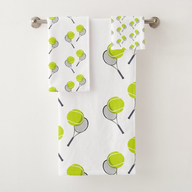 Tennis Ball & Racket Racquet Pattern  Bath Towel Set (Insitu)