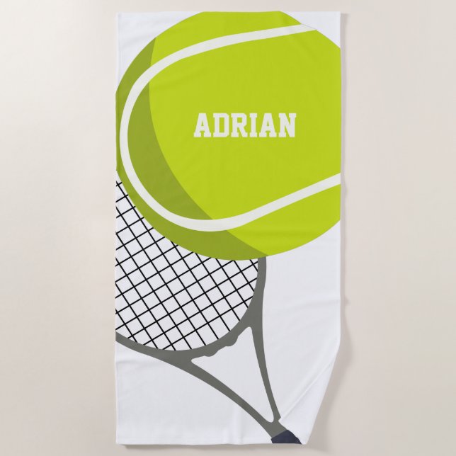 Tennis Ball & Racket Racquet Personalized Beach Towel (Front)