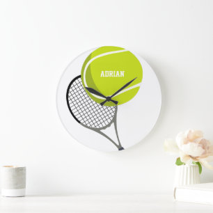 Tennis Ball & Racket Racquet Personalized Large Clock