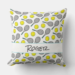 Tennis Ball Racquet Pattern Player Name Sports Throw Pillow