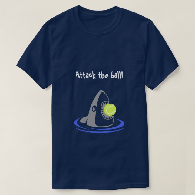 Tennis Ball Shark Attack With Text T-Shirt (Design Front)