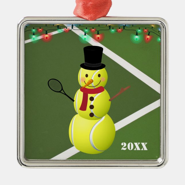 Tennis Ball Snowman Christmas Metal Ornament (Front)