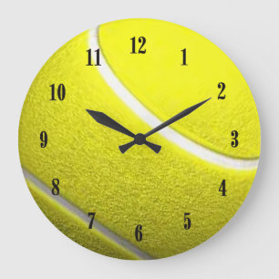 Tennis Ball Sport w Black Numbers Large Clock