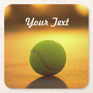 Tennis Ball Tennis Court Personalize Customize Square Paper Coaster