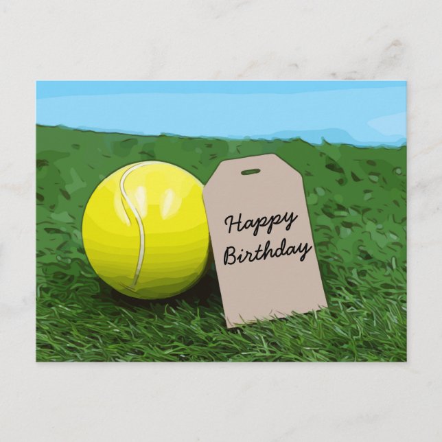 Tennis ball with blank tag Happy Birthday Postcard (Front)