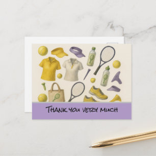 Tennis ball with blue racket Thank you card