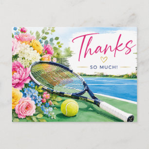 Tennis ball with blue racket Thank you card