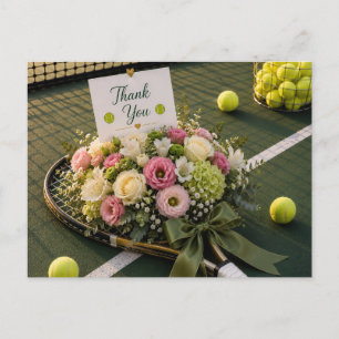 Tennis ball with blue racket Thank you card
