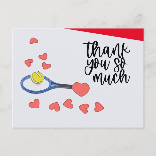 Tennis ball with blue racket Thank you with love Postcard (Front)