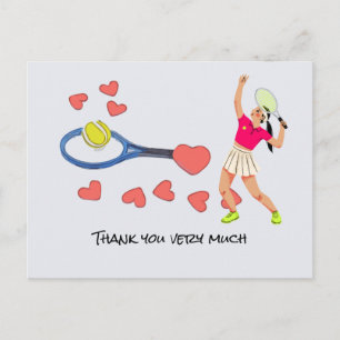 Tennis ball with blue racket Thank you with love Postcard