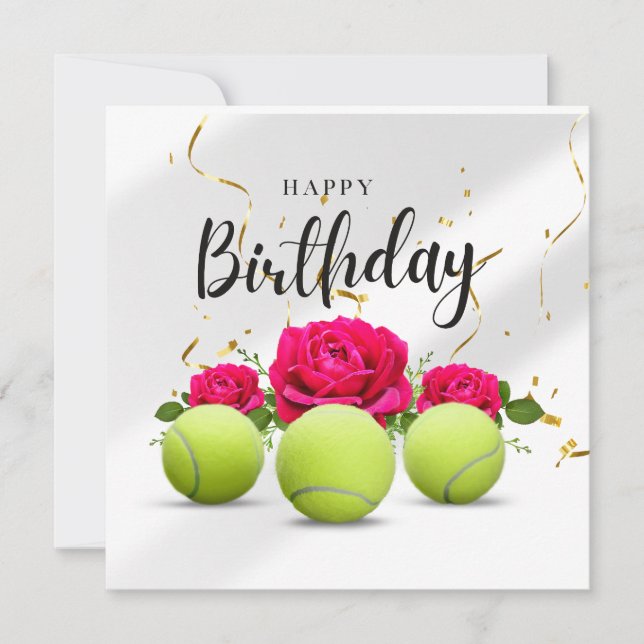 Tennis ball with flower for birthday  card (Front)