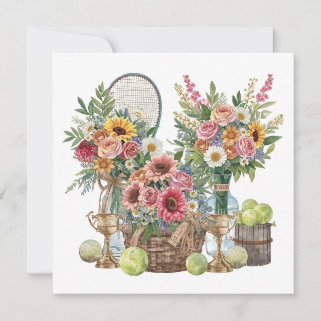 Tennis ball with flowers from tennis player  thank you card (Front)