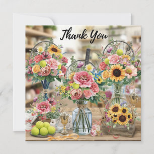 Tennis ball with flowers from tennis player  thank you card