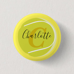 Tennis ball with Gold Monogram Script name  yellow 1 Inch Round Button