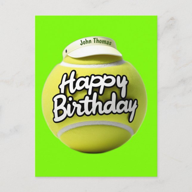 Tennis ball with happy birthday wearing visor postcard (Front)