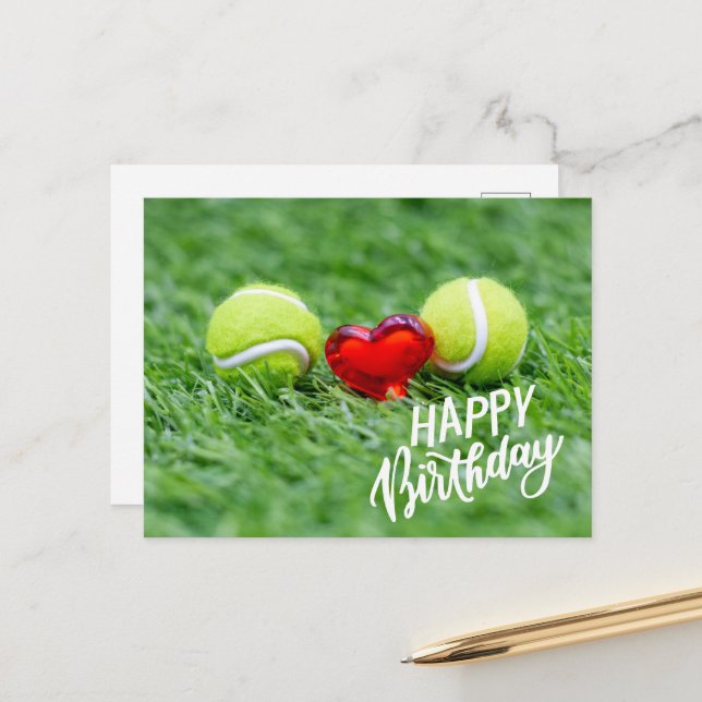 Tennis ball with Happy Birthday  with love  Postcard (Front/Back In Situ)