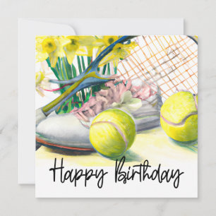 Tennis ball with lots of flower for birthday card