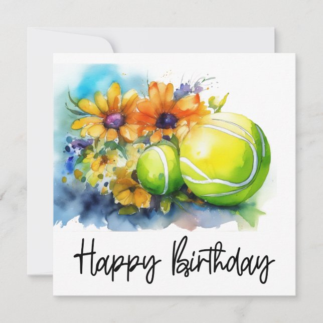 Tennis ball with lots of flower for birthday  card (Front)