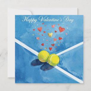 Tennis ball with  LOVE on blue court Holiday Card