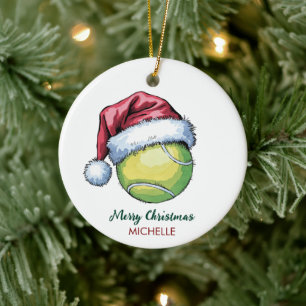  Tennis Ball with Santa Hat Custom Christmas       Ceramic Ornament