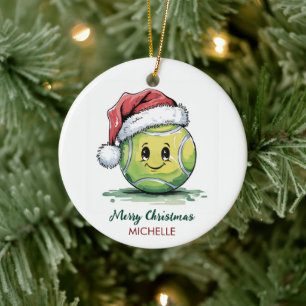  Tennis Ball with Santa Hat Custom Christmas       Ceramic Ornament
