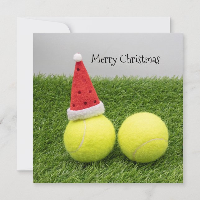 Tennis ball with Santa hat for Christmas Holiday Card (Front)