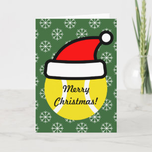 Tennis ball with Santa hat greeting card for Xmas
