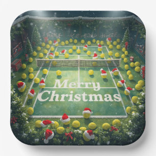 Tennis ball with Santa Hat on the court Christmas  Paper Plate