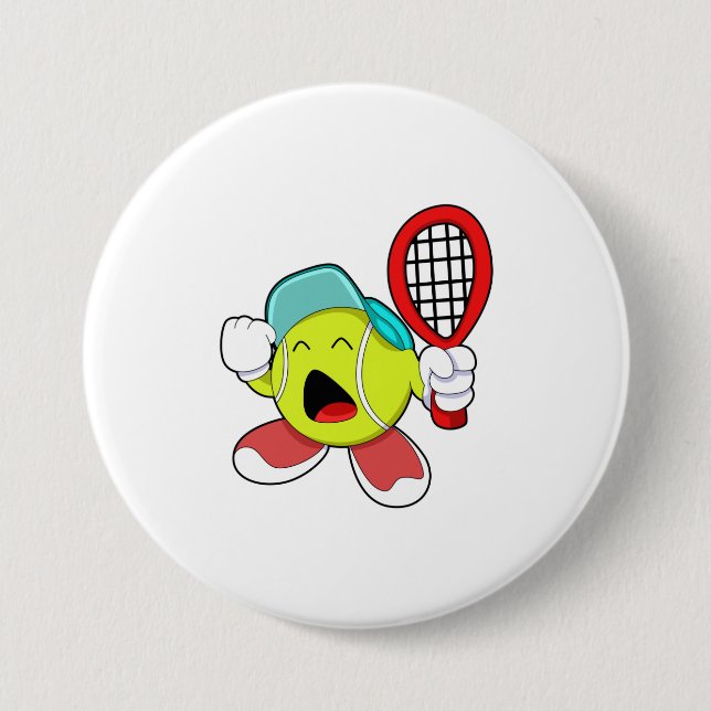 Tennis ball with Tennis racket 3 Inch Round Button (Front)