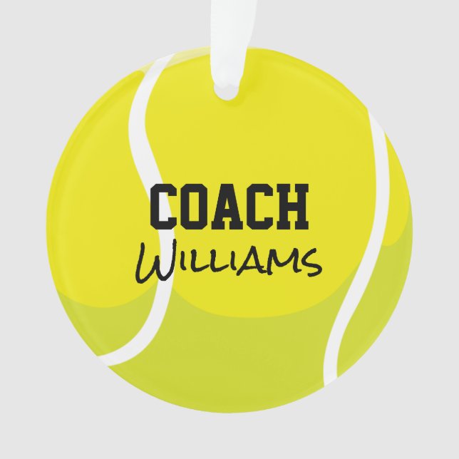 Tennis Balls Coach NAME Team Year Yellow Sports Ornament (Front)
