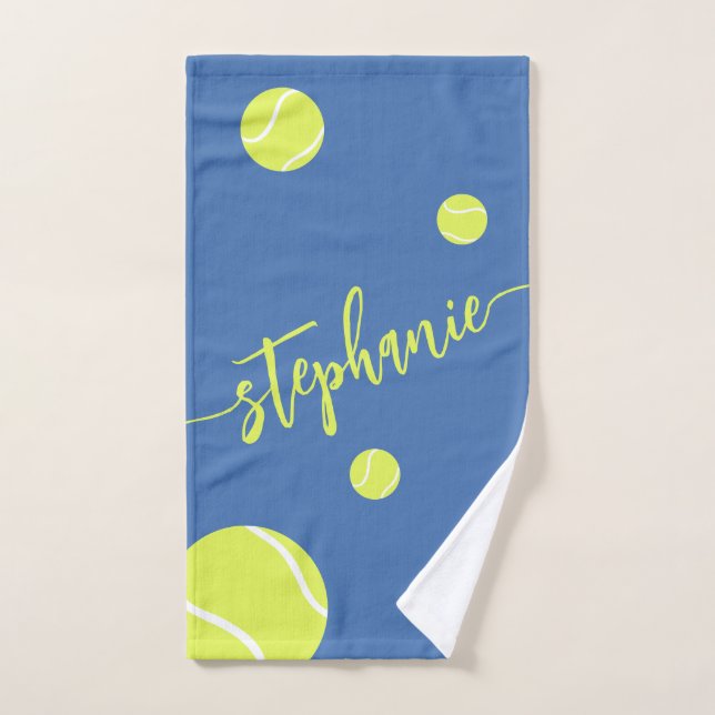 Tennis Balls Nom du script Personnalisé Bleu (Serviette à main)